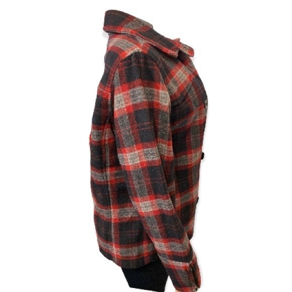 Vintage WoolRich Pea Coat Plaid Wool double breasted Burgundy Black gray size L - Picture 7 of 17